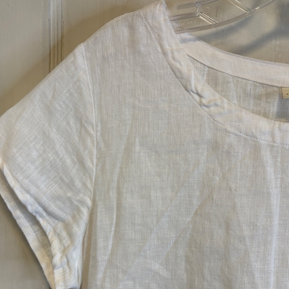 Cynthia Rowley White Linen Scoop-neck Button-Detail Short Sleeve Top Medium - Picture 4 of 8